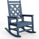 GarveeLife Outdoor Rocking Chair Set of 1, HDPE Weather Resistant Patio Rocking Chair Porch Rocker with Wood Texture & 380 LBS Support for Deck, Pool, Backyard, Navy Blue