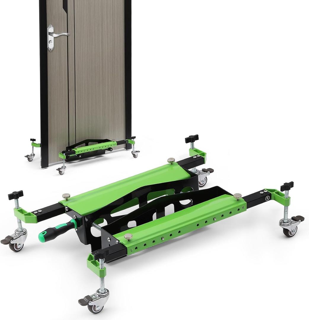 One-Piece Door Installation Kit Door Installation Tools Made of Aluminum Alloy Door Dolly Door Lifter with Wheels for Maximum 2.5 inch Thickness Pre-Hung Front, Slab Doors