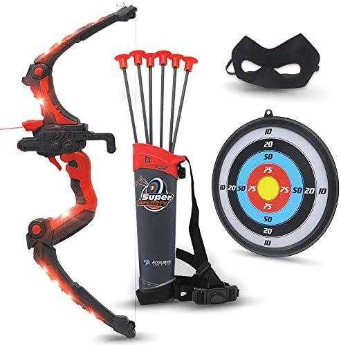 Bow and Arrow for Kids - Red Light Up Kids Archery Set with MASK, 6 Suction Cup Arrows, Target, 3-Belt Quiver - Indoor Outdoor Boys Toys Gift for Kid Girls Children Age 6-12 Year Old