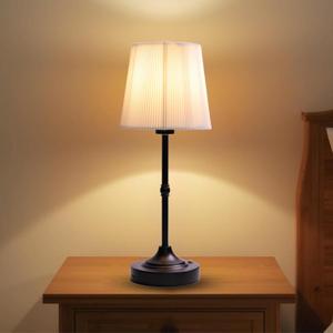 Rechargeable Cordless Table Lamp, Warm Desk Light, Wireless Touch Lamps with Stepless Dimmable Brightness & Fabric Shade for Nightstand Bedside Living Room (Black, Twill)