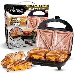 Gotham Steel Nonstick Panini Press Sandwich Maker, 2in1 Breakfast Sandwich Maker Grill / Sandwich Press Grill with Indicator Light, Grilled Cheese Maker Makes 2 Sandwiches with Easy Cut Edges