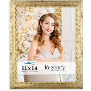 Icona Bay 11x14 Gold Picture Frame, French Baroque Style Photo Frame 11 x 14, Wall Mount or Table Top, Regency Collection