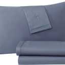 Lacoste 100% Cotton Percale 4-Piece Sheet Set Crisp Cool Breathable All-Season Bedding, Oeko-Tex Certified, Soft Matte Finish, Durable Premium Cotton Solid, Vintage Indigo, Queen