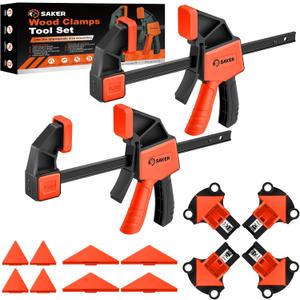 Saker Bar Clamps & Angle Clamps Set, 6" Quick Grip F-Clamp, Multi-Degree Angle Clamp, Orange, 154 lbs Clamping Force (Orange 6" Bar Clamps*2+Angle Clamps*4)
