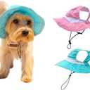 Dog Outdoor Hat with Ear Hole Round Brim Summer Dog Puppy Cat Suncare Cooling Bucket Hat Cute Active Sun Protection Pet Caps (Blue, Medium)