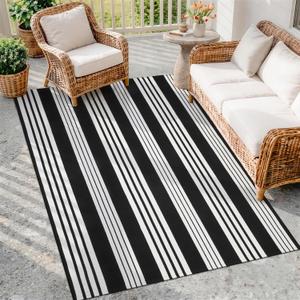 OJIA Black and White Outdoor Rug 4'x6' Cotton Woven Patio Rug Machine Washable Front Door Mat Outdoor Area Rugs Floor Mat for Farmhouse/Front Porch/Balcony/Entryway/Deck/Home Entrance Decor