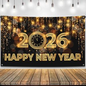 Katchon, Xtralarge Happy New Year Banner - 72x44 Inch | Happy New Year 2026 Banner for New Years Decorations 2026 | NYE Backdrop for New Years Eve Party Supplies 2026 | NYE Decorations 2026