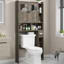 Vabches Over The Toilet Storage Cabinet, Bathroom Shelf Over Toilet with Glass Doors and Adjustable Shelves, Grey Freestanding Home Space Save Toilet Rack, for Restroom, Bathroom, Laundry (W31.69'')