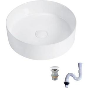 14 Inch Small Vessel Sink for Bathroom - Round Countertop Modern Above Counter White Ceramic Porcelain Vanity Sink Basin for Cabinet 14 x 14