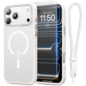 Stronger Magnetic & Shockproof for iPhone 17 Pro Max Case,Fit for MagSafe, with Screen Protector & Wrist Strap, Military-Grade Drop, Translucent Slim for iPhone 17 ProMax Case,Glacier White