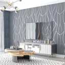 Wallpaper Non-Woven Nordic Geometric Pattern Lines Modern Simple and Fashionable Living Room Television Background Wall Wallpaper Deerskin Velvet Wall Cloth (Dark Gray)