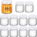 10 x 10Pack 1.5 oz Round Mini Clear Honey Jars for Wedding Favor, Baby Shower,45ml Small Glass Favor with Airtight Lids, Gift Jars, Sample Body Butter, Jam, Spices, Herbs, Candy, Candle (White lid)