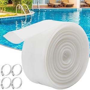 DECOHS 2 Inch x 65 Ft Heavy Duty Transparent Pool Backwash Hose, PVC Swimming Drain Pool Hose, Lay Flat Water Discharge Hose with 4 Clamp for Pools Drain Clean Filter Sump Pump