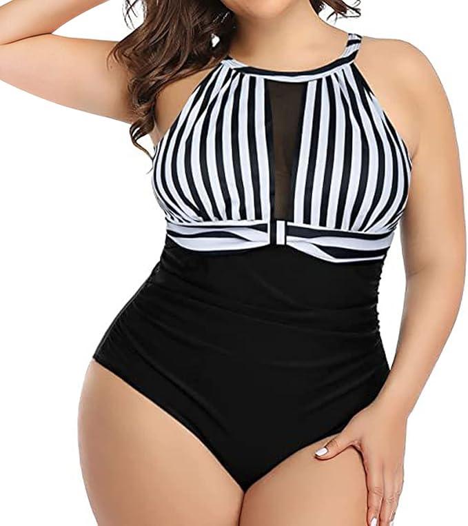 Swimsuit Women One Piece Swimsuit Tummy Control High Neck Bathing Suit Ruched Swimwear