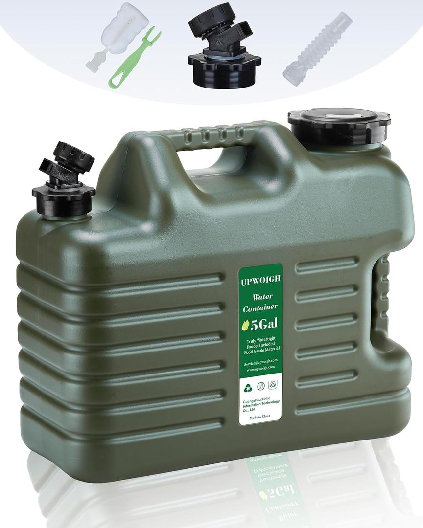 UPWOIGH 5 Gallon Water Jug, Camping Water Container, Truly No Leakage Water Storage with Spigot, Large Military Green Water Tank, BPA Free Portable Overlanding Gear for Outdoors, Hiking