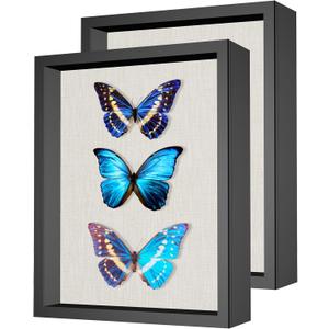 2 Packs 11x14 Shadow Box Frame with Linen Back - Sturdy Rustic Memory Display Case of Flower, Pictures, Medals and More, Black