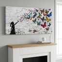 Canvas Wall Art Butterfly Girl - Modern Graffiti Paintings for Living Room, Bedroom Wall Decor, Framed Wall Art for Home or Office Decoration 48x24in