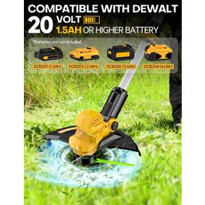 Cordless Weed Wacker, for Dewalt 20V Battery, 3 in 1 Battery Powered Weed Eater & Edger & Mower w/Auto Line Feed, 20000 RPM 12 Inch Electric Grass Trimmer, 6 Blades & 4 Spools String Trimmer for Lawn