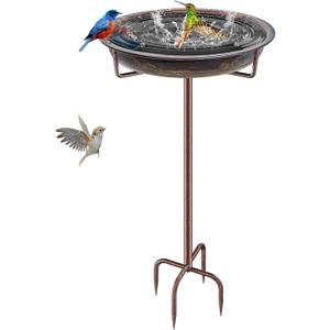 Metal Bird Bath for Outside Garden Birdbath Bowl, 36.2" Height Freestanding Bird Feeders for Outdoors with 4 Prongs Base Stake, Standing Birdfeeders for Yard Lawn Decor (Retro Copper)