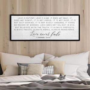 Love is Patient Love is Kind Wall Decor 40"X15" Large Bible Verse Quote 1 Corinthians 13 For Bedroom Above Bed Christianity bible Verse Couple Sign Hanging Wood Framed Wall Art (Black