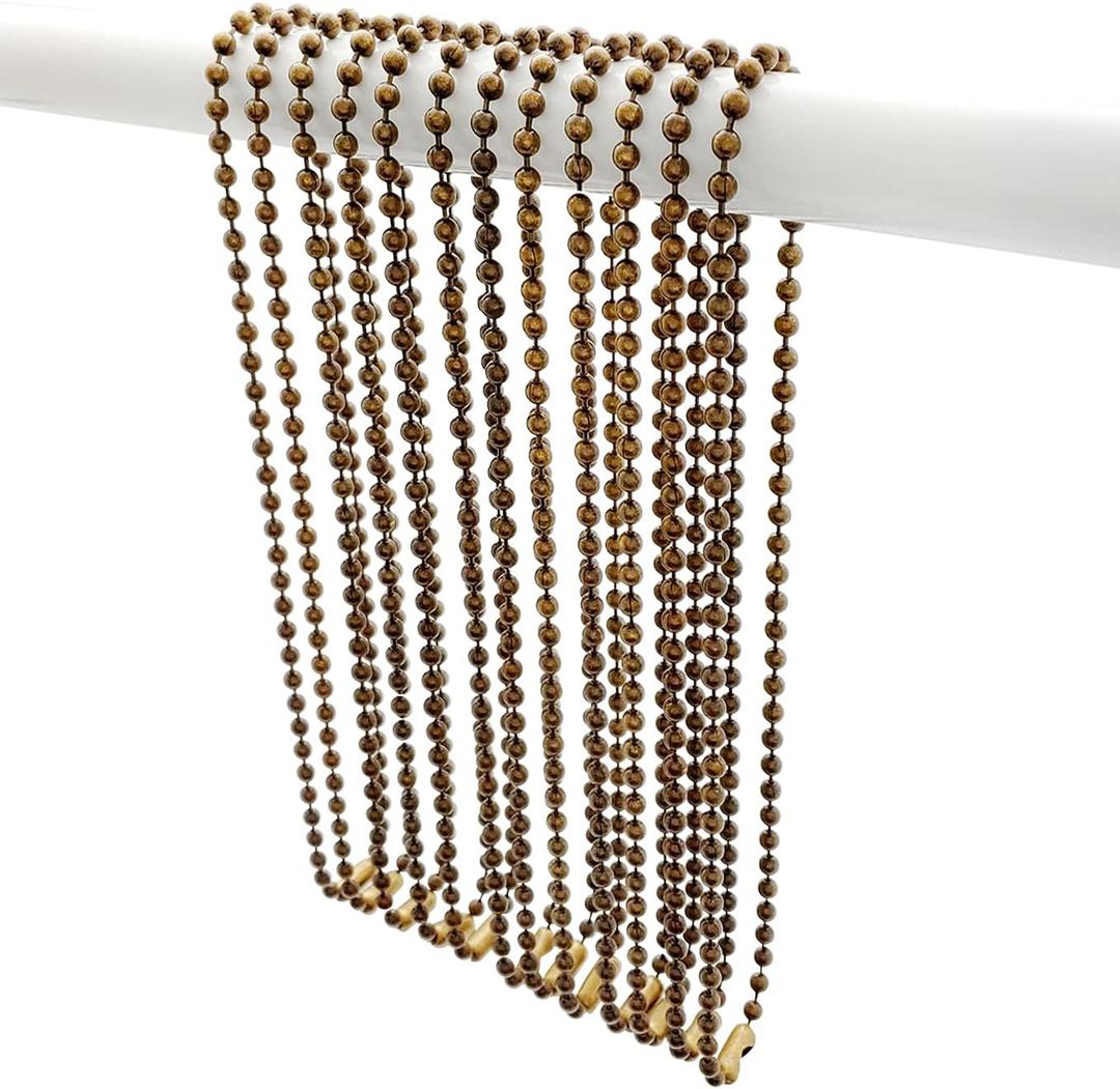 Antique Brass Shower Curtain Hooks, 27 Inch Ball Chain Design, 12 Pack Rust-Resistant Metal Curtain Rings for Bathroom Rods, Heavy Duty 4.5mm Shower Curtain Hangers Antique Brass Shower Curtain Hooks, 27 Inch Ball Chain Design, 12 Pack Rust-Resistant Metal Curtain Rings for Bathroom Rods, Heavy Duty 4.5mm Shower Curtain Hangers