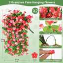 Artificial Fake Hanging Flowers for Outdoors, 2 Pcs Artificial Hanging Plants Outdoors Spring Summer Decor, UV Resistant Faux Violet Silk Flowers for Planters Front Door Yard Garden(Deep pink)