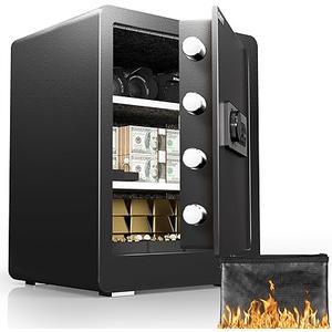 DAYI Safe Box, 2.0 Cubic Feet Home Safe with Fireproof Waterproof Bag, Security Safe Box for Money Cash Valuables, Digital Electronic Keypad, Dual Alarm System, Removable Shelf - D-45