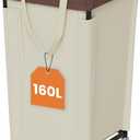 Laundry Basket with Wheels, Laundry Hamper with Removable Bag and Steel Frame, 160L Rolling Dirty Clothes Basket for Bedroom, Bathroom, Laundry Room (White-Brown)