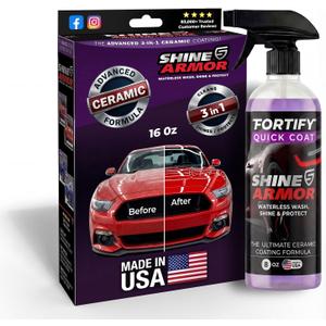 SHINE ARMOR Fortify Quick Coat: 3-in-1 Complete Detailing Spray - Car Wax, Waterless Wash and Ceramic Coating - Paint Protection for Cars, Trucks, Bikes and SUVs, Made in USA, 16floz