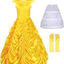 JerrisApparel Women's Princess Costume Halloween Party Dress (4-6, Yellow)