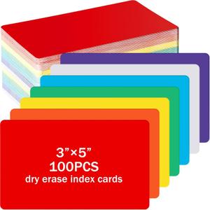 Harloon 100 Pcs Dry Erase Index Cards 3 x 5 Inch Laminated Reusable Dry Erase Note Cards Sheets for Office to Do List(Colorful)