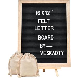 Felt Letter Board with 402 Letters, Numbers & Symbols - 12 x 16 inch Large Changeable Message Board with Wooden Frame Wall Mount Hook, 2 Canvas Bags, Wood Stand (Black)