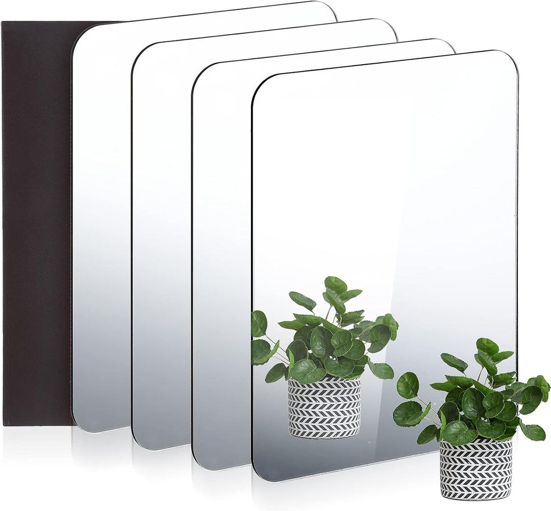 Queekay Self Adhesive Acrylic Mirror Sheet Wall Stickers Non Glass Flexible Plastic Rounded Corner Locker Mirror for Living Room Office Bathroom Wall Home Decor DIY Craft(4,5.1 x 7.1 Inch)
