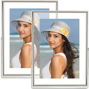 4x6 Floating Picture Frames Set of 2, Made of Metal and Double Real Glass, for Photo Size up to 6x8, Tabletop Display Home or Wedding Decoration (Vertical Silver)