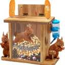 Large Squirrel Feeder with Attached Waterer - Extra Large Wooden Squirrel Feeding Station, Outdoor Platform with Corn Cob Holder & Water Bottle for Corn, Peanuts, Wildlife Garden Decor