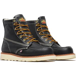 Thorogood American Heritage 6 Moc Toe Work Boots for Men - Soft Toe, Premium Full-Grain Leather with Slip-Resistant Wedge Outsole and Comfort Insole; EH Rated (10, Black)