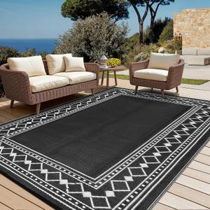 Garvee Modern Geometric Outdoor Rug 9x18, Stylish Reversible Waterproof Floor Mat for Patio Furniture, Deck, Poolside, Camping, RV, Balcony and Backyard Decor