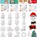 Realspring 16 Set Christmas Ceramic Painting Kit DIY Christmas Ready to Paint Ceramics Christmas Gifts Bulk Christmas Crafts Party Favors Christmas Ceramic Figures to Paint with Brush Palette Paint