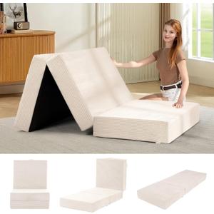 6-Inch Tri-Fold Mattress Twin Size - Foldable Futon Sofa Bed with Removable Washable Cover, Folding High-density Foam Futon Mattress | Non-Slip Bottom & Carry Handles for Guest, Camping, Dorm