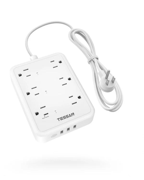 TESSAN WiFi Flat Plug Strip with 3 Smart Outlets and 3 USB Ports, 6 Feet Extension Cord