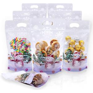 Rikolto Resealable Christmas Zip Lock Bags 50PCS Clear Christmas Cookie Snowman Plastic Sealing Bags with Handles for Xmas Holiday Party Candy Small Gift Wrapping Supplies Decor