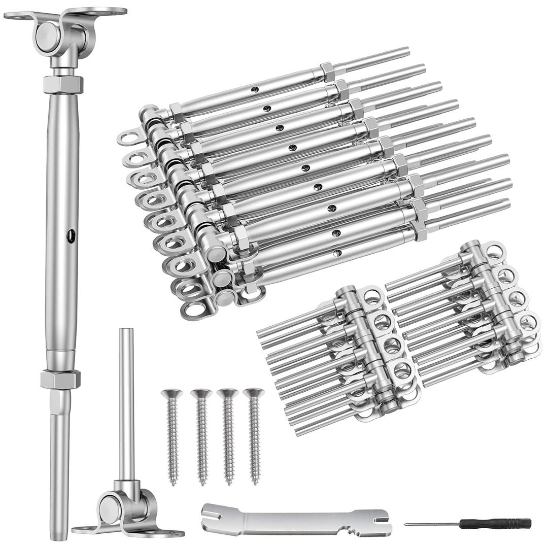BLIKA 30 Pairs 1/8" Cable Railing Kit Swage Toggle Turnbuckle Hardware, Adjustable Angle T316 Stainless Steel Cable Railing Kits for 2"x2", 4"x4" Wood Posts, Deck Cable Railing Kits for Stairs, BL025