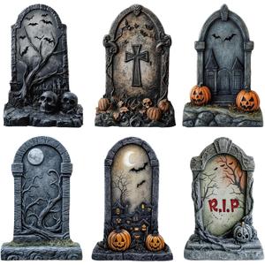 6 Pieces Halloween Tombstone Yard Signs, Waterproof Tombstone Halloween Yard Decorations with Stakes, Ghost Skull Pumpkin Graveyard Design for Outdoor Yard, Garden Lawn, Holiday Party