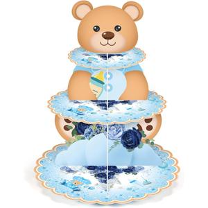Zopeal 3 Tier We Can Bearly Wait Baby Shower Cupcake Stand Bear Cake Stand Cardboard Dessert Tower Baby Shower Cupcake Tray Holder Bear Table Decoration for Boys Girls Birthday Party Supplies