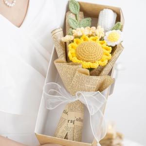 Hand-Woven Rose Artificial Flower (Pack of 1) Bouquet Packaging Beautiful Flowers Suitable for Family Table Decoration, for Girlfriend Mother, Valentine's Birthday Wedding Gift (Sunflower)