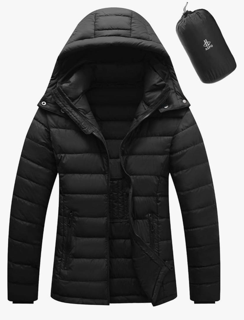 ASPO Women's Packable Puffer Jacket Lightweight Waterproof Warm Full Zip Quilted Winter Coat with Hood, Size 3XL