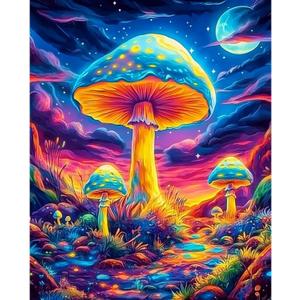 obterie Mushroom Paint by Numbers Kit for Adults Beginner Trippy Oil Painting Kit Adult Paint by Number Kits on Canvas DIY Painting for Beginners Art by Numbers for Gifts Home Wall Decor 16x20 Inch (YF024)