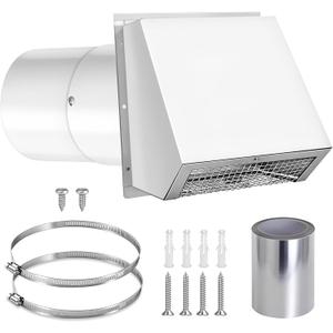 6 Inch Hooded Wall Vent with Screen and Damper, Wall Exhaust Vent Cover, 6 Inch Range Hood Wall Vent Cap, Outdoor Hooded Wall Vent for Dryer Vent, Range Hood, Kitchen, White