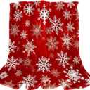 Red White Snowflakes Xmas Throw Blanket Christmas Blanket Soft Cozy Fluffy Microfiber Blanket for Couch, Living Room Sofa Bed, 39.3"x59"