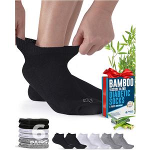 Doctor's Select Viscose Bamboo Ankle Diabetic Socks for Women and Men - 6 Pairs | Super Soft, Non Binding, Loose Wide Top (Large)